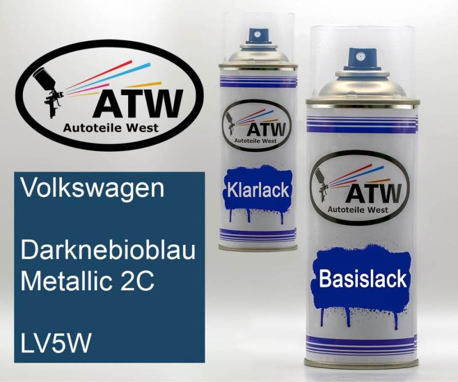 Volkswagen, Darknebioblau Metallic 2C, LV5W: 400ml Sprühdose + 400ml Klarlack - Set, von ATW Autoteile West.